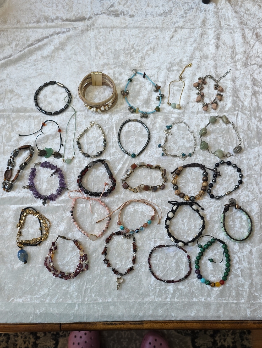 Lot Of 26 Assorted Natural Gemstone, Beaded Bohemian, Festival Bracelets